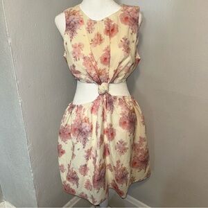 AUREUM Floral Knot-Front Mini Dress - Cream and Pink